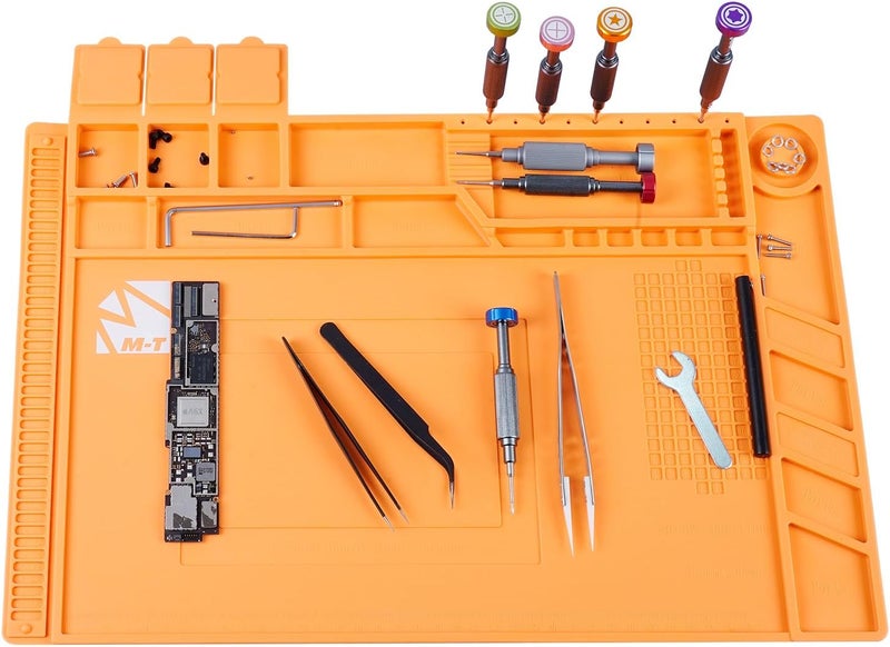 MT Premium Heat Resistant 932°F Silicone Soldering Mat, 17.7 "x 11.8" Anti Static Magnetic Electronic Repair Work Mat for Soldering, Computer Cellphone, BGA Soldering Gun Iron Workbench Protection - Image 1